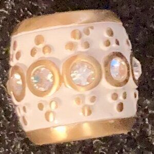 Excellent Condition, Brighton, White Enamel on Gold w/ Rhinestones Bead